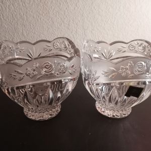 VTG Oneida Crystal Germany 4" Southern Garden Pattern Candy Bowls Set of 2
